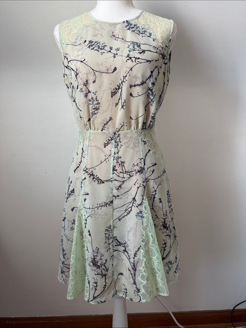 BCBGMaxAzria Light Sage Floral Lace-Trim Mini Dress - Picture 3 of 12